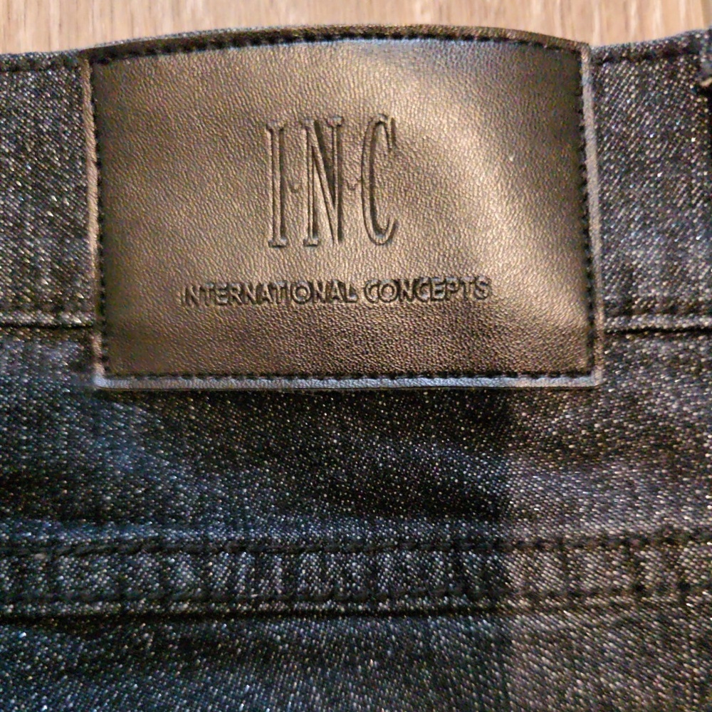 INC Mens Skinny Fit Glitter Washed Black Jeans